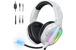 Krysenix PG2 Gaming Headset for PS4/PS5/PC/Xbox One, Ergonomic Design Over Ear with AI Stereo Microphone Sound, Computer Headset with 3.5mm Jack & RGB Light White