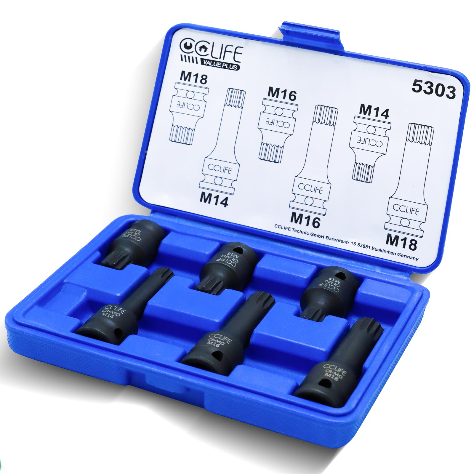 6 pcs Spline XZN Impact Driver Bit Socket Wrench Tool Set 1/2' CR-Mo