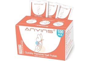 ANYINS Nail Polish Remover Pads，100PCS Nail Polish Remover Wipes Fast Remove with Nutrition Oil Individually Wrapped Professional Nail Salon and Home Use