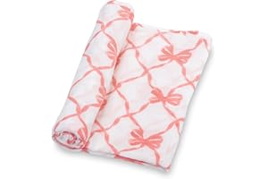 LollyBanks Baby Blankets, 100% Muslin Cotton Swaddle Blanket for Girls, Soft and Large 47 x 47 Inches Newborn Swaddle, Breathable Baby Receiving Blankets, Registry (Pink Bow Print)