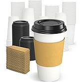 Dealusy 100 Pack 16 oz Disposable Coffee Cups with Lids and Sleeves, Sturdy Thick Paper & Leak-free Insulated to Go Paper Hot Coffee Cups with Sip Lids for Hot & Cold Beverage
