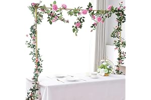 Linda's Memory Over the Table Rod Stand with Clamps Adjustable Gold Metal Table Arch Stand Fitted Balloon Flower Arch Stands for Party Birthday Christmas Decoration (29"-98" L, 13"-39" H)