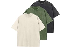 KEEPSHOWING Men's Cotton T-Shirts Oversized Unisex Short Sleeves Casual Loose Wash Solid Basic Tee Tops
