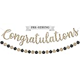 Pre-strung Congratulations Banner - No DIY - Gold Glitter Congratulation Banner - Pre-strung Garland on 6 ft Strand - Graduation, Wedding, Retirement Party Decorations & Decor. Did We Mention No DIY