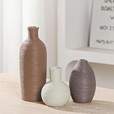Ceramic Vases Set of 3 Home Decor Modern Rustic Farmhouse Pottery Decorative Flower Vases for Pampas Grass Dried Fresh Flowers, Living Room, Table Centerpiece, Shelf, Mantel (Multicolor Brown)