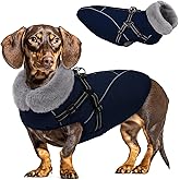 Queenmore Dog Coat,Windproof Dog Coat for Medium Dogs,Dogs Jackets with Harness Built in,Waterproof Doggy Coats with Zipper On Back,Reflective Cold Weather Coats for Dachshund,NavyBlue,M