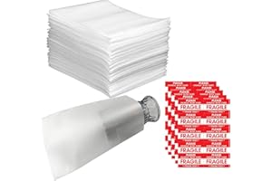 XIPEGPA 100 PCS 7.8”x 12.2" Foam Wrap Cushion Pouches (0.75mmThickness) with 10 Pack Fragile Stickers Labels(60 pcs) Protect Dishes Glasses Porcelain and Fragile Items for Moving