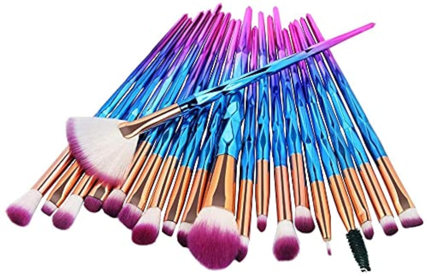 Glamza Diamond 20pc Make Up Blending Details Eyebrow Eyeshadow Eyelash Powder Lip Brushes Set (Blue)