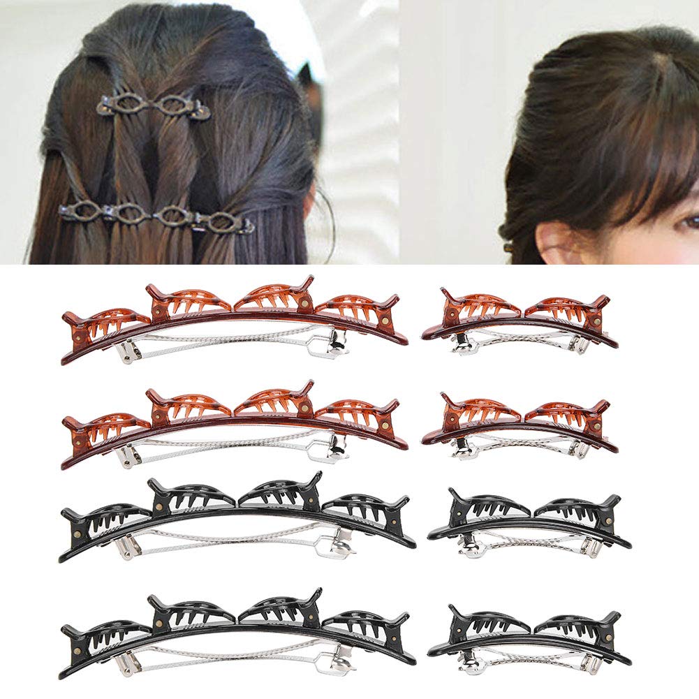Bizzico Fashion Double Layer Twist Hair Band, Double Bangs Hairstyle Hairpin Set, Women & Adults Hair Styling Bangs Clip, 8pcs