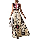 GORGLITTER Women's Sleeveless Maxi Mexican Dress Floral Boho Garden Party Sundress Wedding Guest Long Tank Dresses