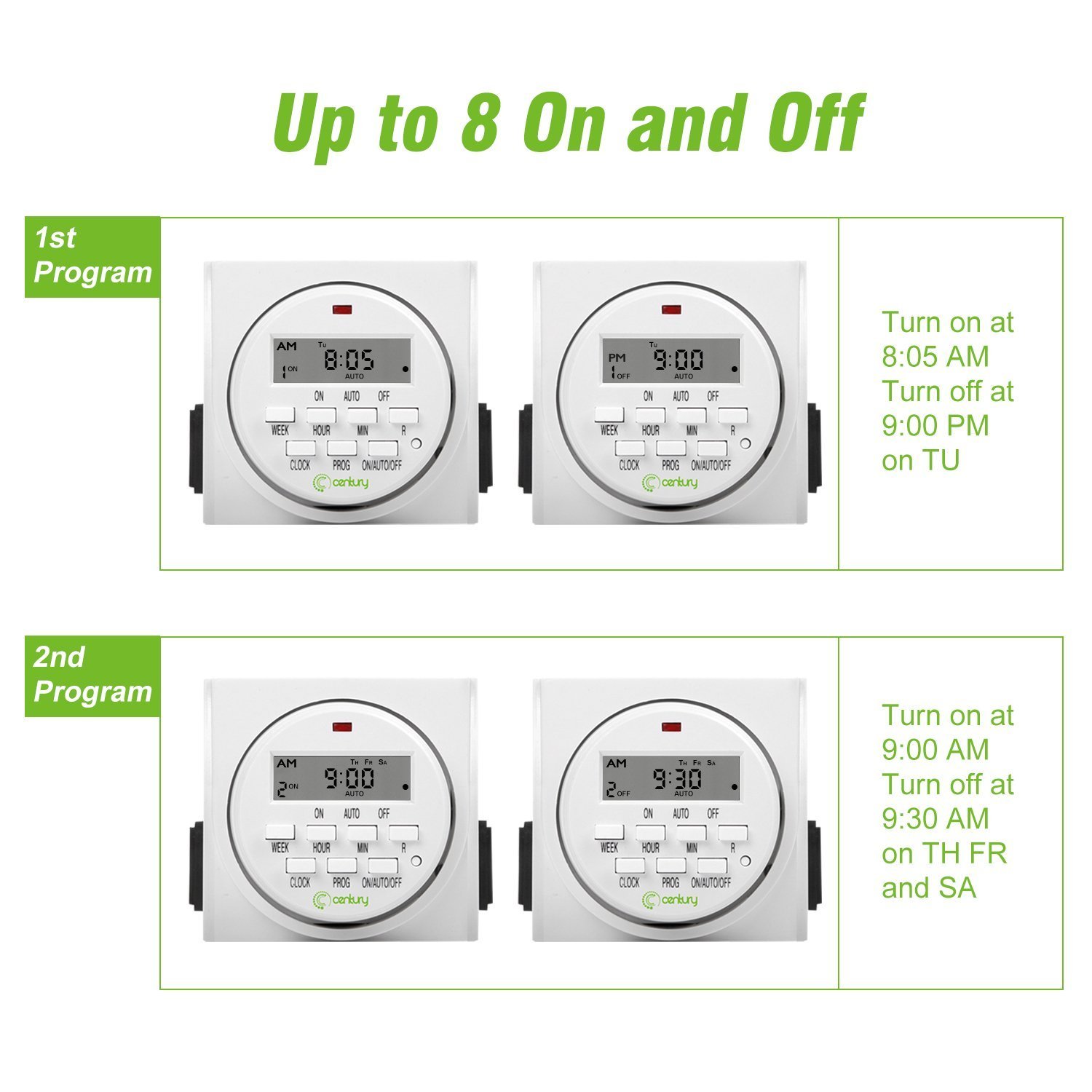 Century 2 Pack FD60-U6 Indoor Digital Timer, White,