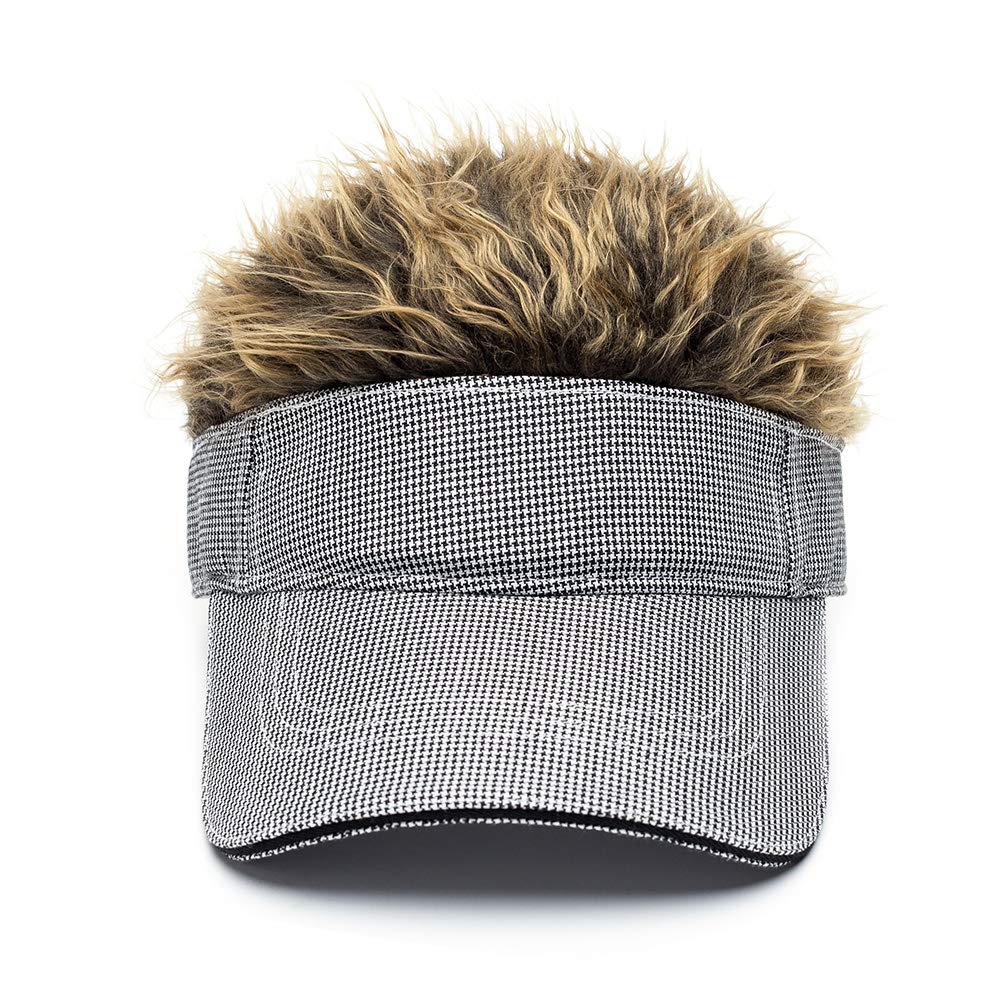 OBERORA Flair Hair Visor Sun Cap Wig Peaked Adjustable Baseball Hat with Spiked Hairs