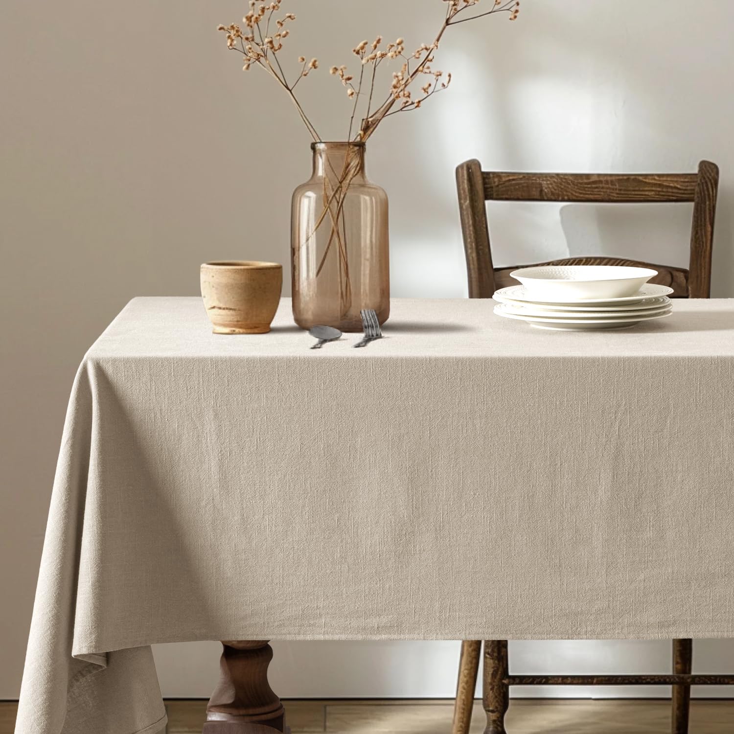 Photo 1 of MIULEE Natural Linen Cotton Blend Tablecloth Rectangle, Luxury Waterproof Stain Resistant Durable Farmhouse Oblong Table Cloth for Dining Party Christmas Weddings Birthday, 52 x 102 inch, Ivory Cream