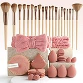 40 PCS Professional Makeup Brush Tools Set, Cosmetic Brush Sponge, Puff, Headband, Brush Cleaning Bow Set, Facial Makeup, Cleaning Accessories, Makeup Products, Valentine Day Item (Beige-40PCS)