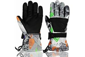 YR.Lover Momoon Ski Gloves, Waterproof Gloves, PU Touch Screen Winter Gloves for Boys, Girls, Men, Women