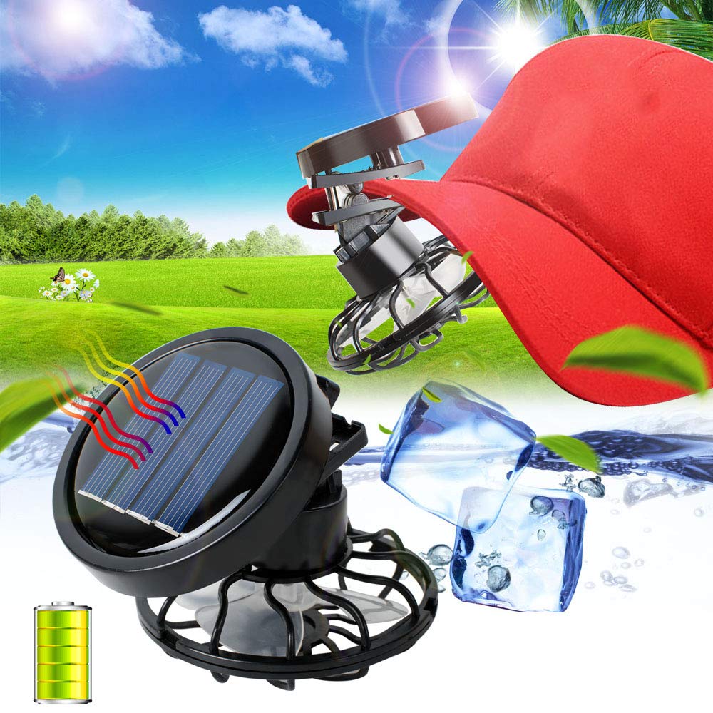 Enshey Portable Mini Solar Fan-Cooling Fan Hat Cap Fan Solar Powered Clip Fan Energy Saving Black Fan Cooler