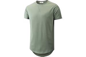 KLIEGOU Mens 100 Cotton Hipster Hip Hop Longline Crewneck T-Shirt Pre - Shrunk S-4XL