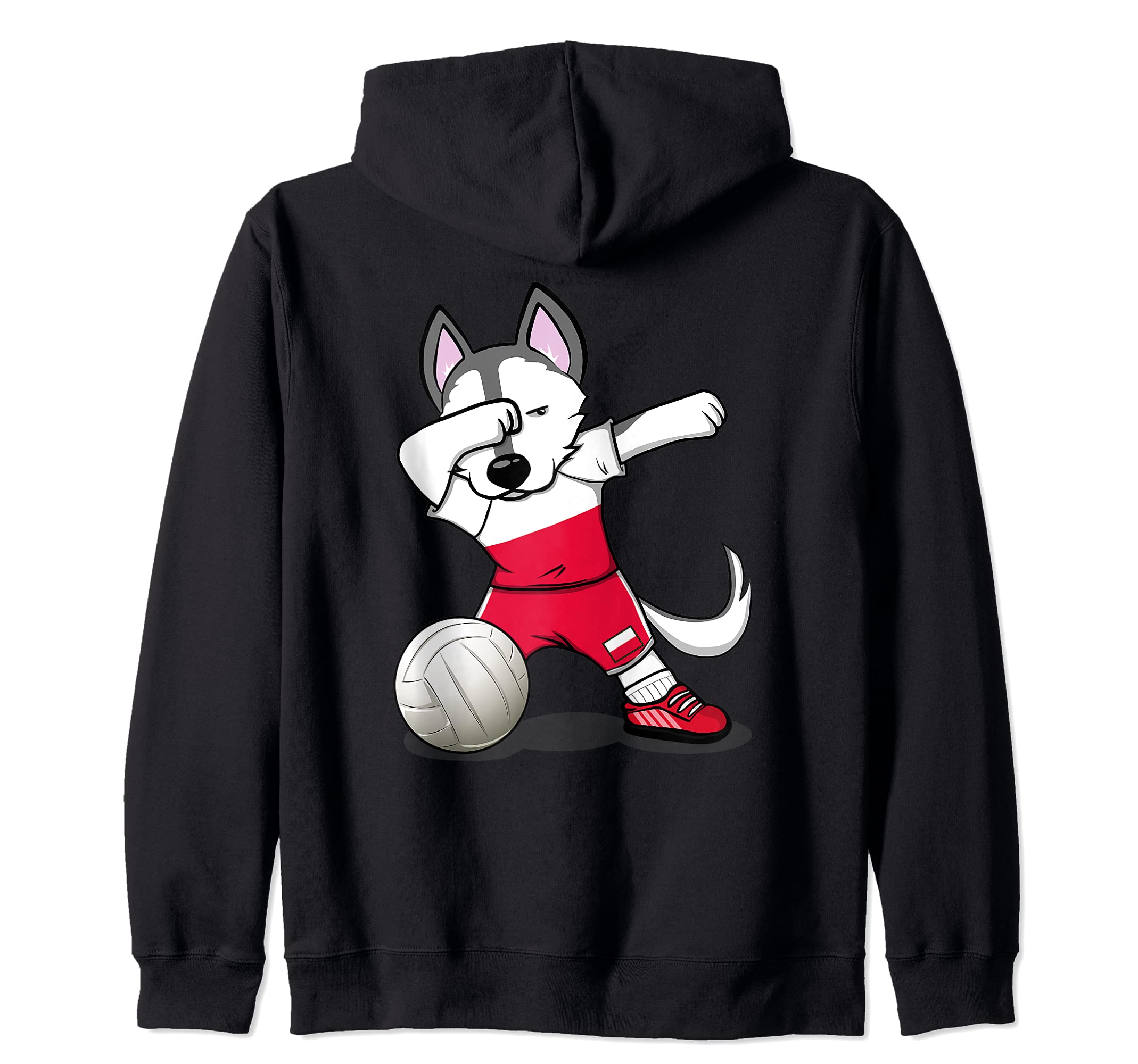 Dabbing Husky Dog Poland Volleyball Fans Jersey Polish Flag Zip Hoodie — image 1