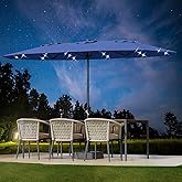 15FT Large Patio Umbrella with Base and Solar Lights, Double-Sided Rectangle Umbrella Oversized Shade for 8-10 People,36 LED Lights and Weighted Base for Pool, Deck, Backyard