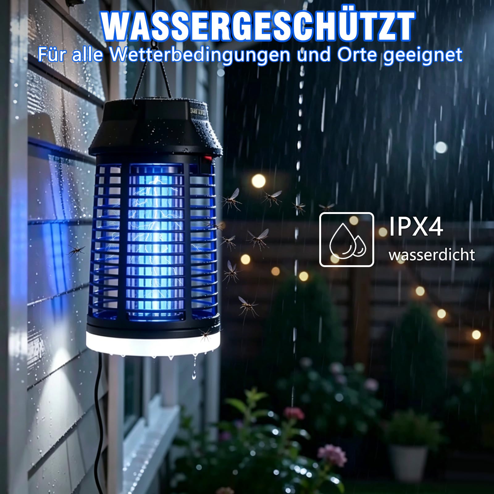 Insektenvernichter Elektrisch, 4200V Mückenlampe Mit LED-Licht, Wasserdicht Fliegenfalle Elektrisch Mosquito Killer, Anti Mücken Lampe für Innen Outdoor Schlafzimmer Haus Patio Hinterhof 4