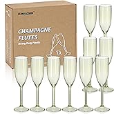 XUWAIDSGN 10 Pcs Reusable Champagne Flutes Plastic Wine Glasses Bulk Vintage Champagne Flutes Mimosa Bar Glasses Stemmed Drinking Cups 5.4OZ for Christmas Birthday Wedding Bride