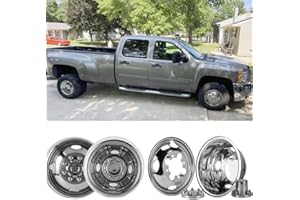 Puermto 4X 16 Screw On Wheel Simulators Compatible with 2001-2007 Chevy GMC 3500 Truck 2003-2021 G3500/G30 Van, 8 Lug Front Rear Dually Hub Caps Skins Liners Rim Covers Stainless Steel Polished 608GV