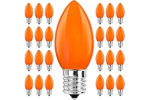 DORATALE C9 Orange Replacement Bulbs, 25 Pack C9 Ceramics Orange Halloween Light Bulbs for Indoor Outdoor Patio Halloween Christmas String Lights, C9/E17 Intermediate Base Bulb, 7 Watt Incandescent Night Light