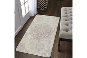 Lahome Vintage Medallion Runner Rug - 2’ X 4’Non-Slip Distressed Area Rug Small Accent Throw Rugs Floor Carpet for Door Mat Entryway Bedrooms Laundry Room Decor (2’ X 4’, Gray)