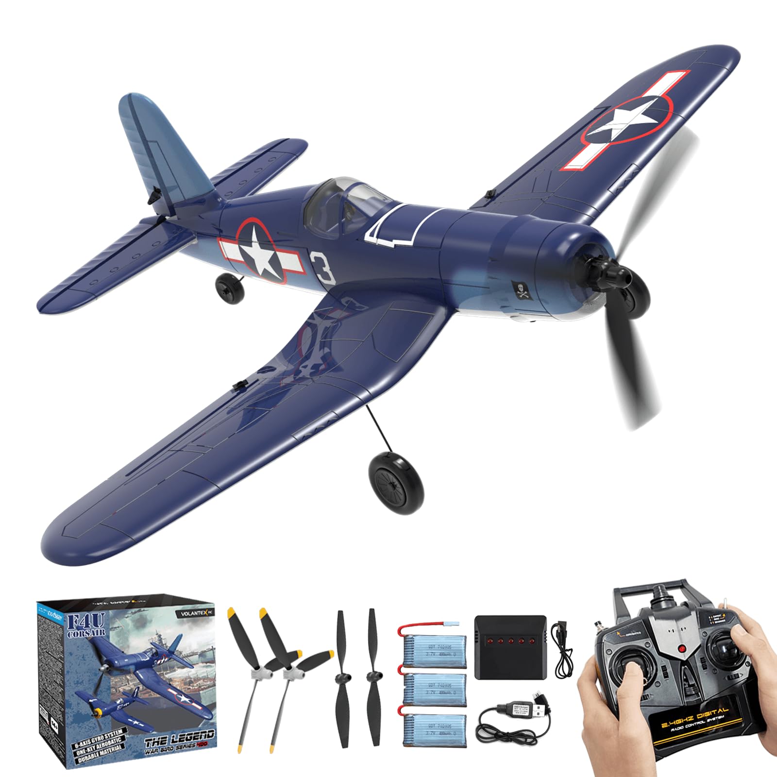 Photo 1 of RCkuler RC Planes for Adults, 4 Channel RTF F4U Corsair RC Airplanes Fighters with 6-Axis Gyro, 3 Flight Modes and One-Key Aerobatic Function, Wingspan 400mm, Suitable for Outdoors and Gifts
