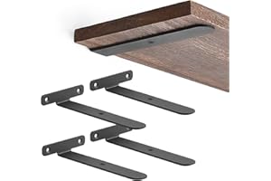 Mkono 4 Pack Shelf Brackets Black Heavy Duty Metal Hidden L Bracket for Shelves Support, Minimalistic Floating Shelf Bracket 6 Inch Rustic Industrial Wall Shelf Brackets