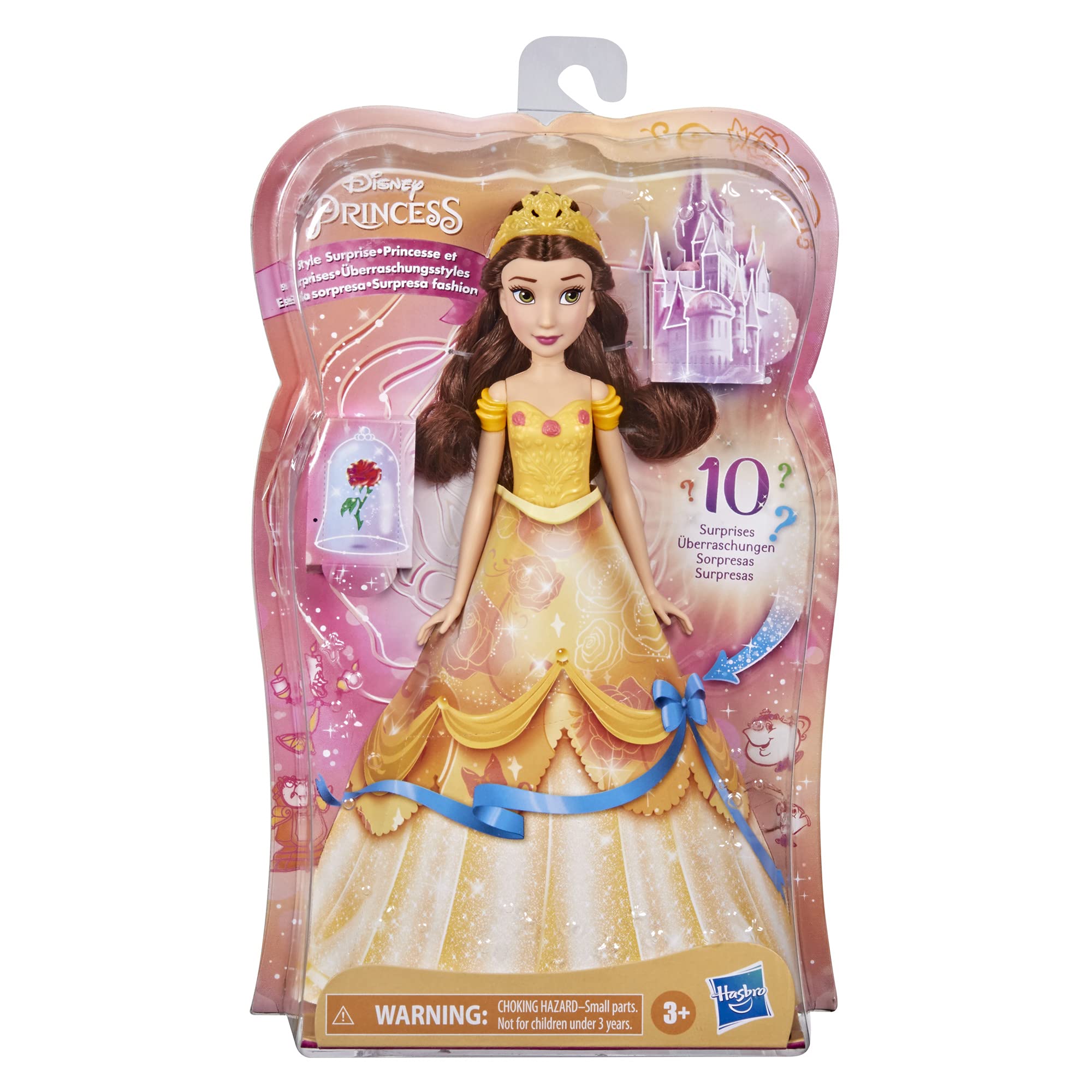 Disney Princess Style Surprise Belle Fashion Doll with 10 Fashions and Accessories, Hidden Surprises Toy for Girls 3 Years Old and Up
