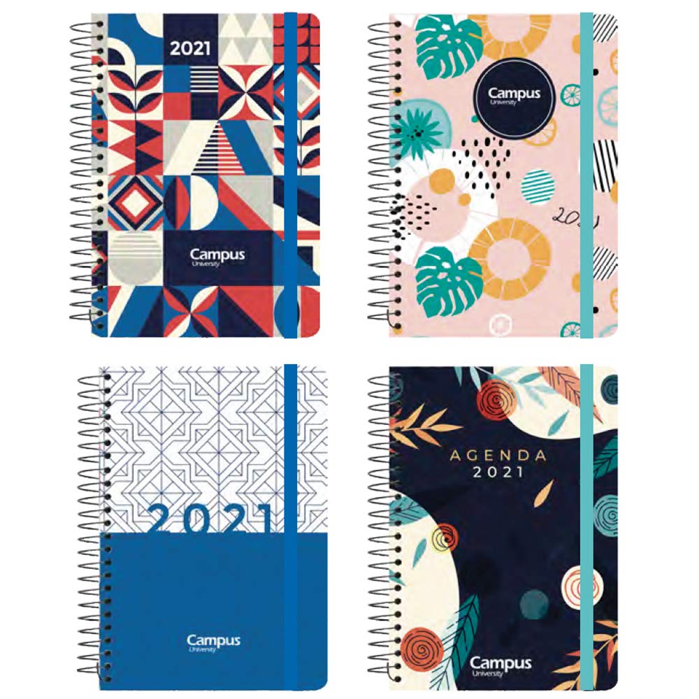 Plus Office 2021 Spiral Bound Polypropylene A6 Week to View Diary - 4 Different Designs