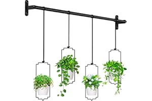 Dicasser 4pcs Adjustable Hanging Planters for Window, Wall and Ceiling Plant Hanger with Plastic Pots