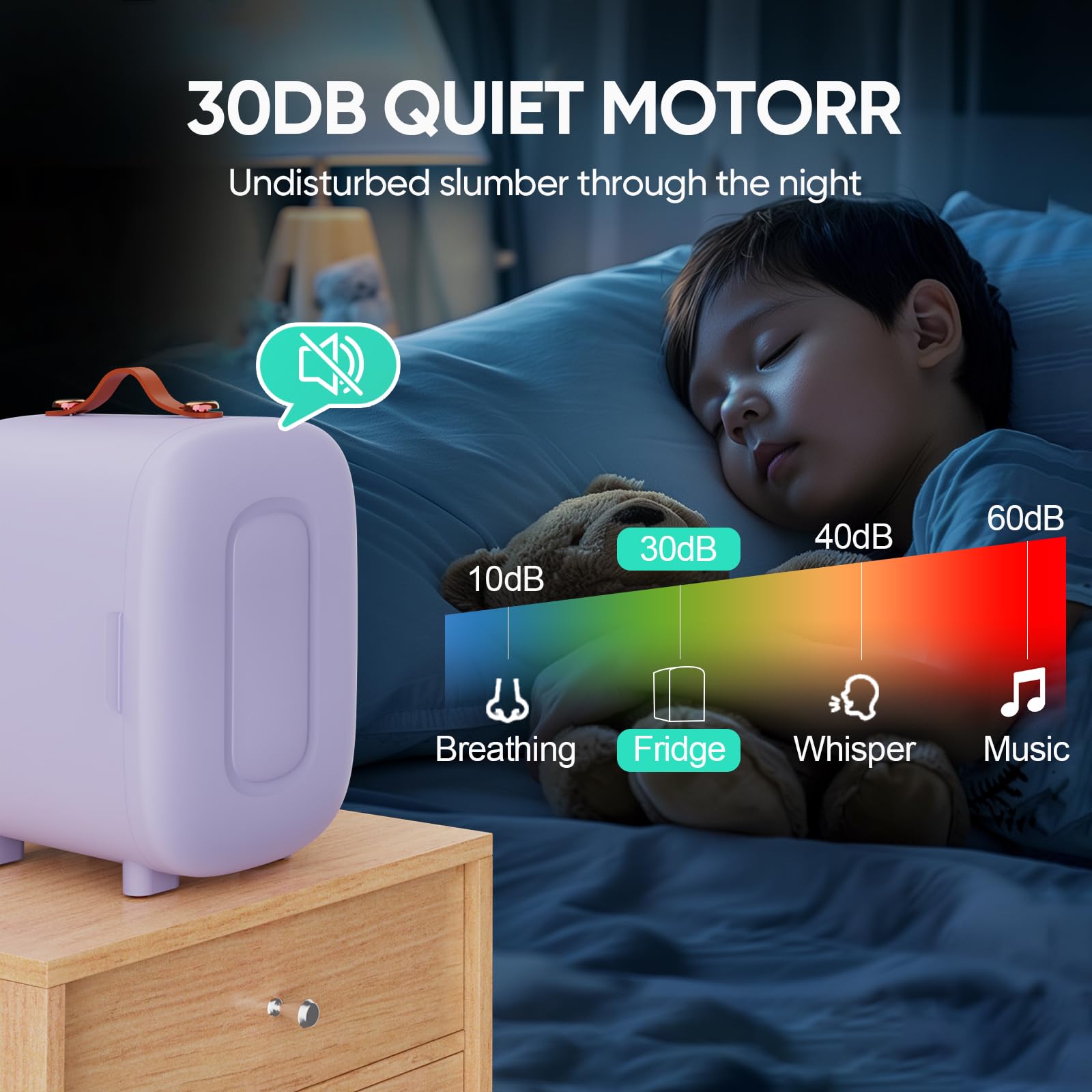 PERSONAL CHILLER 4L Mini Skincare Fridge with Handle, Cooler Mini Fridge, Portable Fridge for Makeup, Skincare, Snacks, Bedroom Vanity, Lavender - Image 5