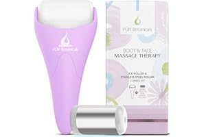 PUR Botanicals - Amethyst 2-in-1 Set Cryotherapy Ice Roller for Face Wrinkles Massager - Skin Care Tool for Puffiness - Cooling Ice Facial Eye Skin Roller - Reduce Puffiness and Relief Migraine Pain