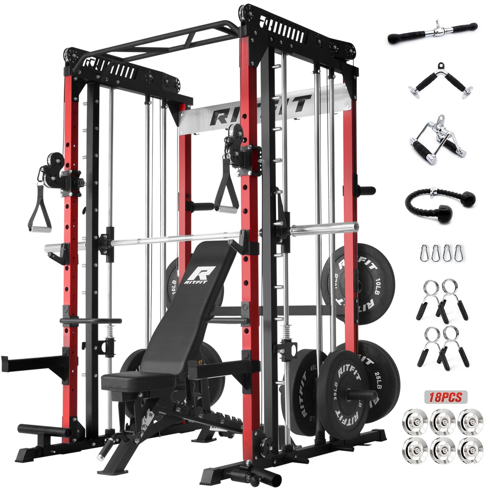 RitFit M1 Pro Smith Machine Cable Crossover Power Cage Home Gym