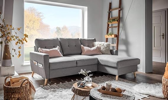 Bobochic Oslo Canape D Angle Droite Convertible Gris Clair