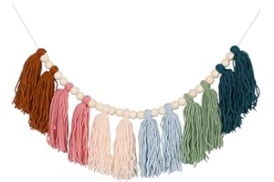 XMGZQ Colorful Tassel Garland Boho Tassel Garland with Wood Beads Macrame Woven Tassel Garland Banner Wall Hangings Decorative for Kids Bedroom Nursery Party Holiday Classroom Decoration (B)