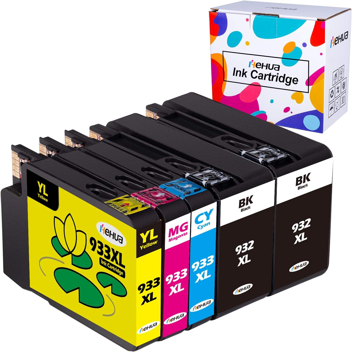 Hehua Compatible 932XL 933XL Ink Cartridges Replacement for HP 932 933 XL High Yield for HP Officejet 7510 6100 6700 6600 7110 7610 7612 Printer (2Black, Cyan, Yellow, Magenta, 5 Packs)