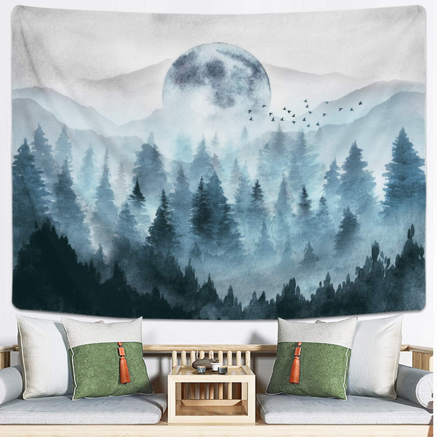 Misty Forest Tapestry Foggy Mountain Tapestry Magical Tree Tapestry Nature Tapestry Woodland Tapestry