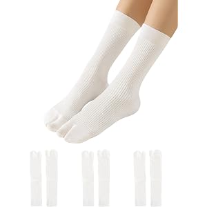 Yawlsow Women's Crew Tabi Socks, Cotton Split Toe Socks for Flip Flops tabi shoes sandals flats, Thin Ribbed Japanese Style