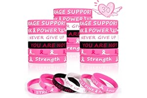 GENUVI Pink Ribbon Breast Cancer Bracelets - 30 PCS Rubber Bracelet Party Favors Supplies Inspiring Silicone Wristbands with Hope Strength Breast Cancer Awareness Accessories Survivor Gifts for Women Girls
