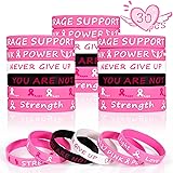Pink Ribbon Breast Cancer Bracelets - 30 PCS Rubber