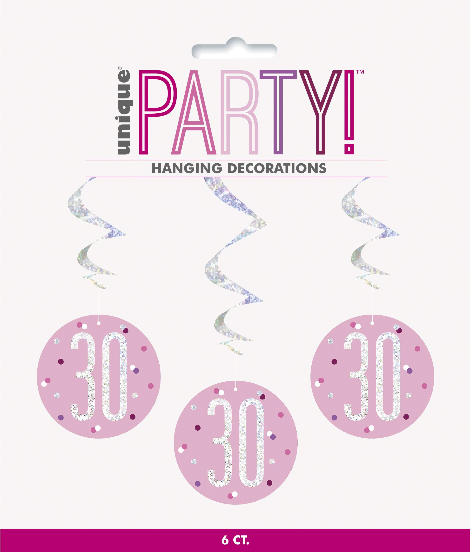 "30" Hanging Swirl Decorations - 32" | Pink And Silver | 6 Pcs.