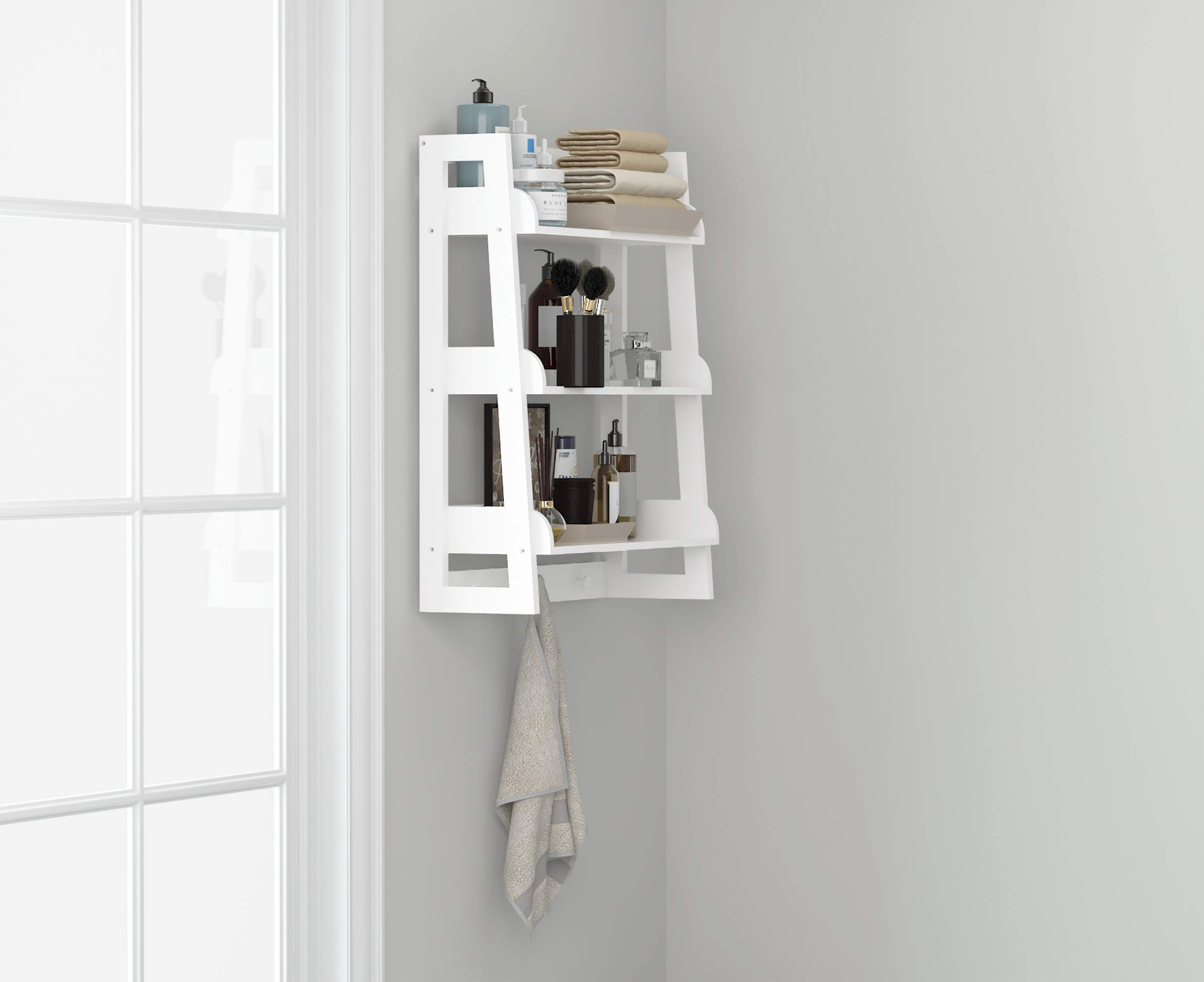 UTEX 3 Tier Bathroom Shelf Wall Mounted with Towel Hooks, Bathroom