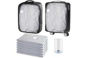 SUOCO Travel Vacuum Bags for Luggage and Backpack, 6 Medium Reusable Compression Bags with Wireless Electric Pump, Packing Seal Space Saver Storage Bags for Clothing, Carry on Suitcase