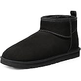 FIHCH Snow Boots for Men Genuine Suede Mens Winter Boots Outdoor Cozy Ankle Booties Faux Fur Lining Warm Fuzzy Footwear
