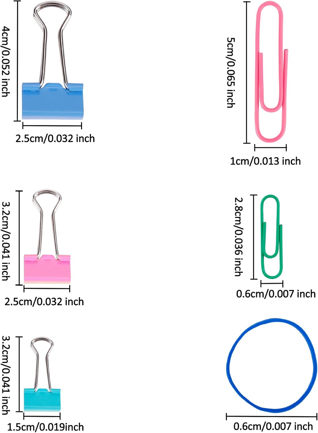 Binder Clips, Paper Clips, Rubber Bands, Paper Clamps Assorted 3 Sizes