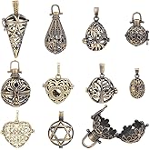 SUNNYCLUE 1 BOX 10PCS Brass Stone Holder Cage Pendants Locket Charms Metal Antique Bronze Hollow Diffuser Chime Ball Tree of Life Openable Charms for Jewelry Making Charms Women Diy Necklaces Craft