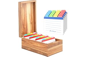 Neando 4’’x6’’ Index Card Holder, Acacia Index Card Box, Index Card Organizer Case, Wood Recipe Box with Dividers, 4 Compartm